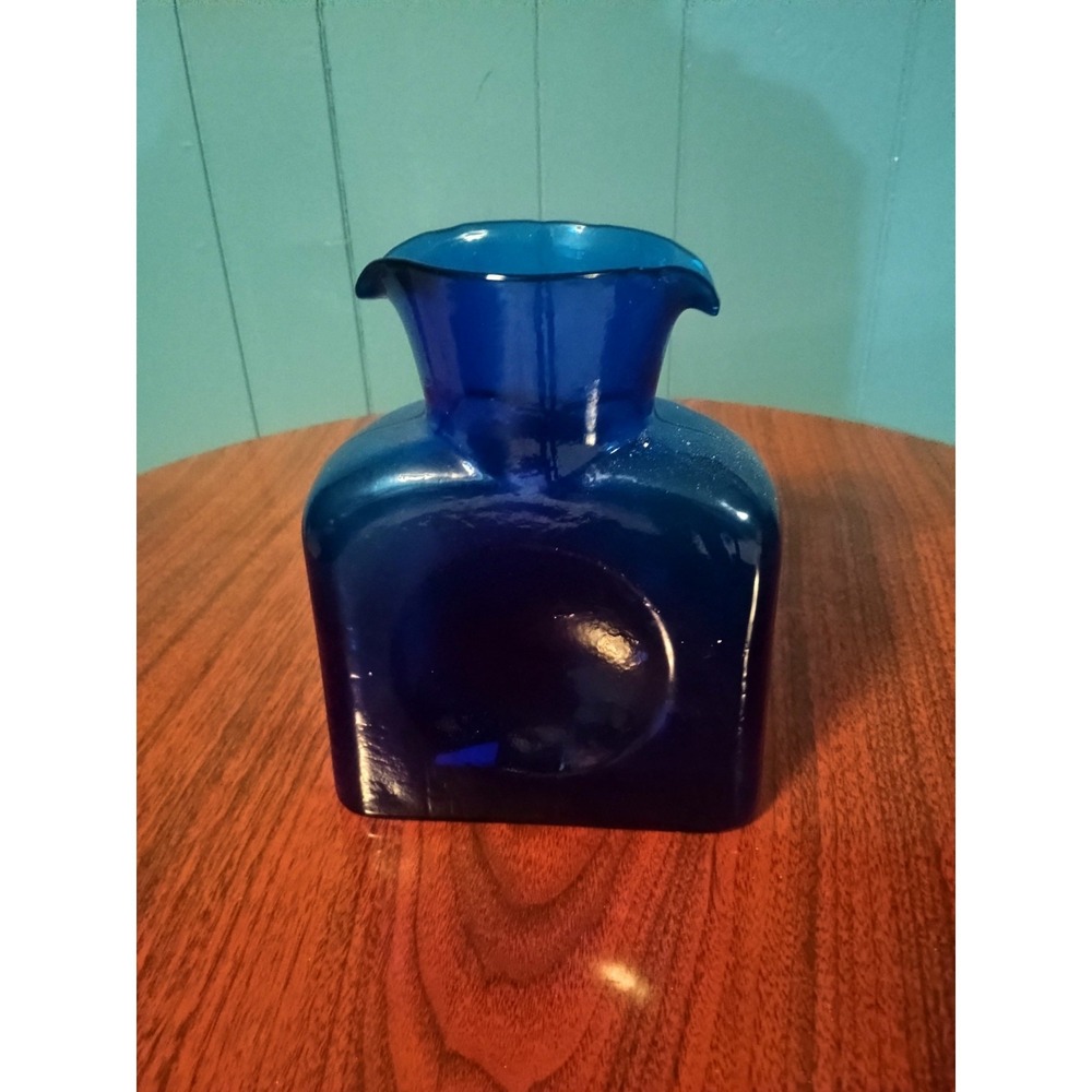 Vintage Blenko 384 Water Bottle Cobalt Blue Double Spout Carafe Vibrant